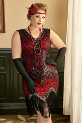 Rotes Paillettenkleid Übergröße aus den 1920er Jahren mit Fransen